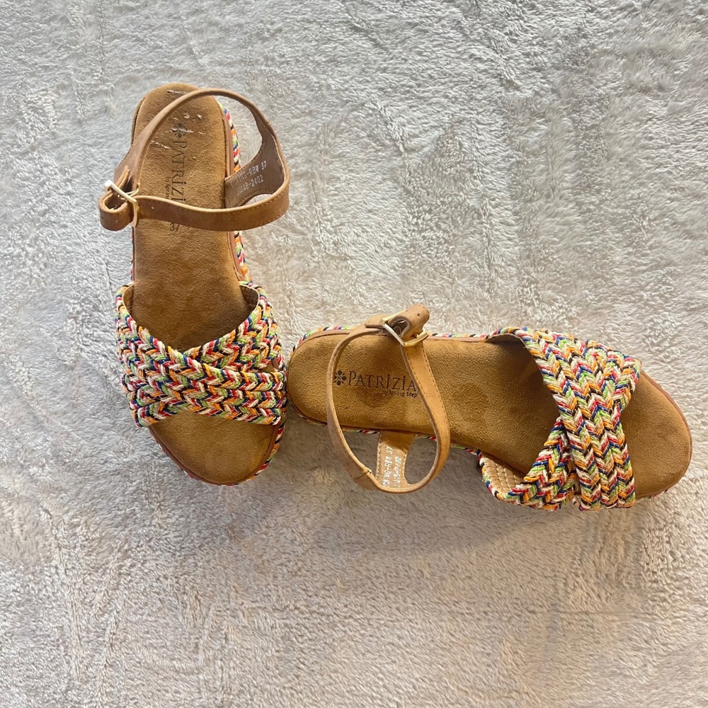 Patrizia by Spring Step Colorful Woven Ankle Strap Wedge‎ Sandals Size 37